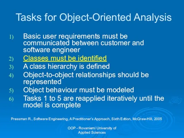 OOP - Rovaniemi University of Applied Sciences Tasks for Object-Oriented Analysis Basic