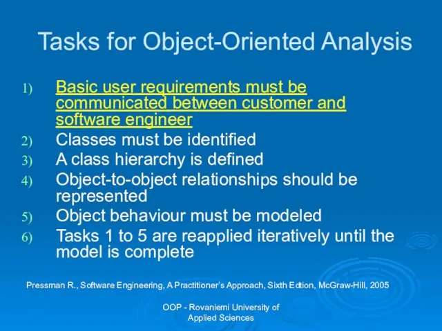 OOP - Rovaniemi University of Applied Sciences Tasks for Object-Oriented Analysis Basic