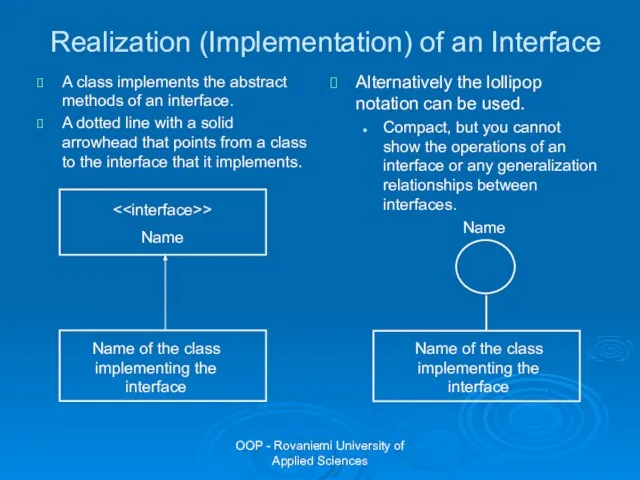 OOP - Rovaniemi University of Applied Sciences Realization (Implementation) of an Interface