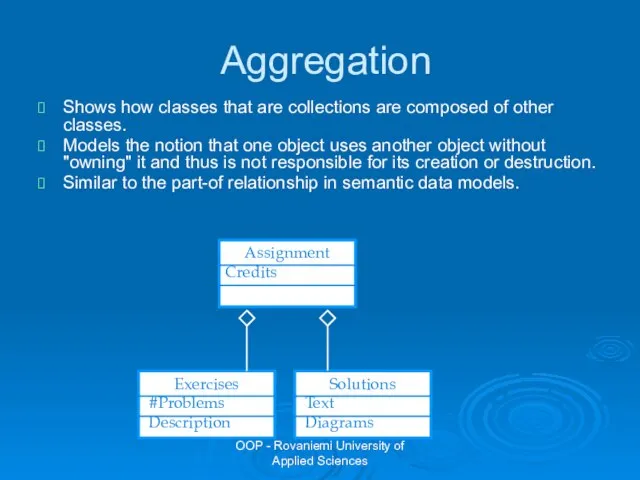 OOP - Rovaniemi University of Applied Sciences Aggregation Shows how classes that