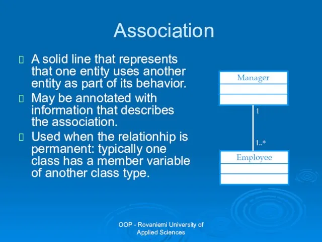 OOP - Rovaniemi University of Applied Sciences Association A solid line that