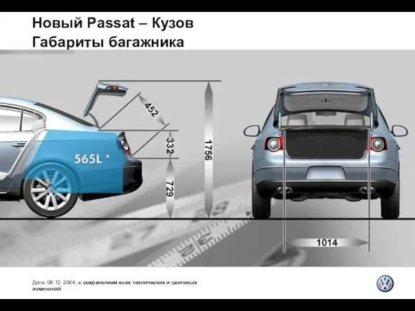 Новый Passat – Кузов Габариты багажника Дата: 08.12. 2004, с сохранением всех технических и цветовых изменений