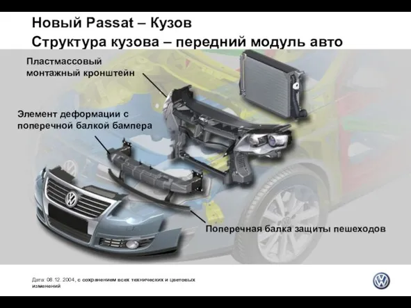 Новый Passat – Кузов Структура кузова – передний модуль авто Дата: 08.12.