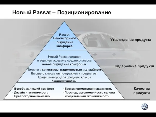 Passat Неповторимое ощущение комфорта. Новый Passat создает в верхнем эшелоне среднего класса