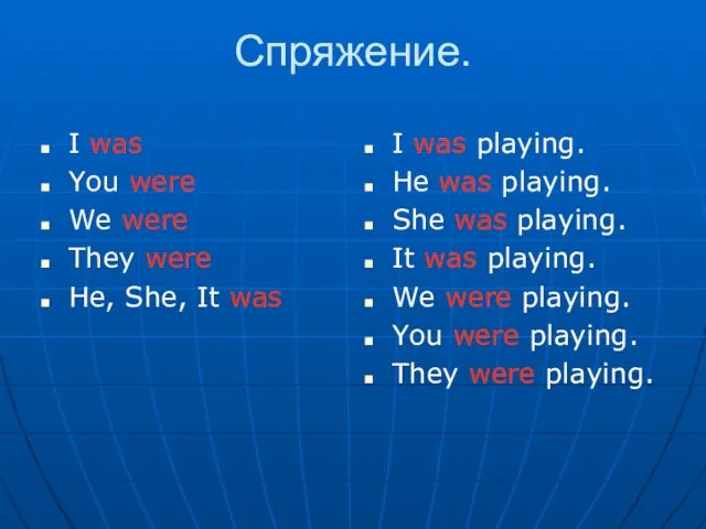 Спряжение. I was You were We were They were He, She, It