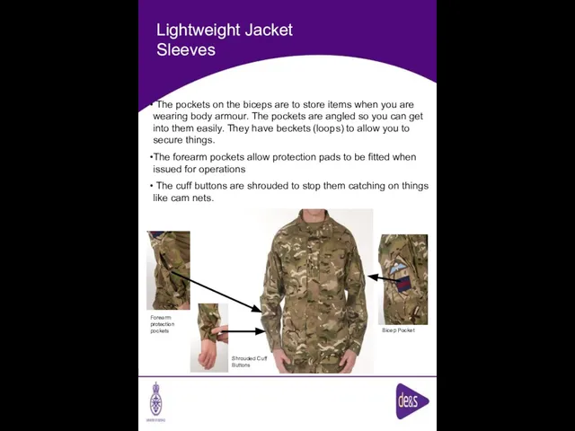 Lightweight Jacket Sleeves Forearm protection pockets Shrouded Cuff Buttons The pockets on