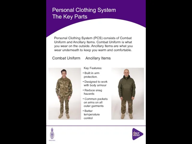 Personal Clothing System The Key Parts Combat Uniform Ancillary Items Key Features: