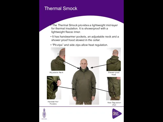 Thermal Smock Adjustable Neck Shower-proof Hood Handwarmer Pockets Heat Regulation Zips The