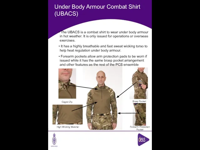 Under Body Armour Combat Shirt (UBACS) Caged Zip High Wicking Material Bicep