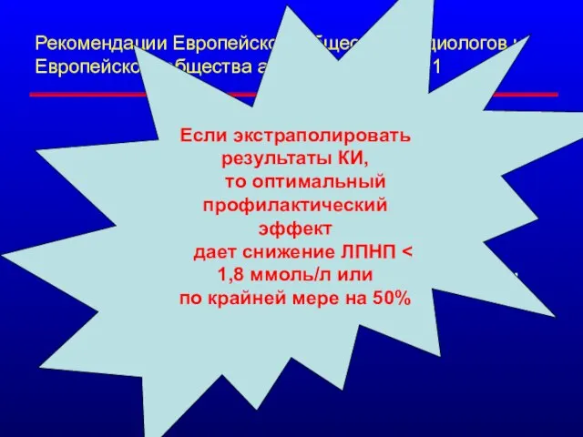 Рекомендации Европейского общества кардиологов и Европейского общества атеросклероза, 2011 ЛПНП на 1