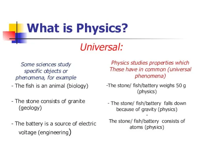 What is Physics? - The fish is an animal (biology) - The