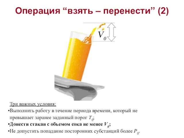 Операция “взять – перенести” (2) Три важных условия: Выполнить работу в течение