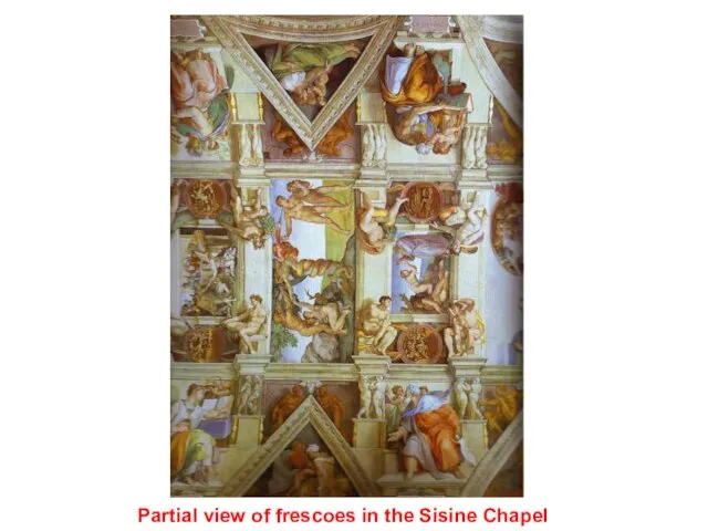 Partial view of frescoes in the Sisine Chapel