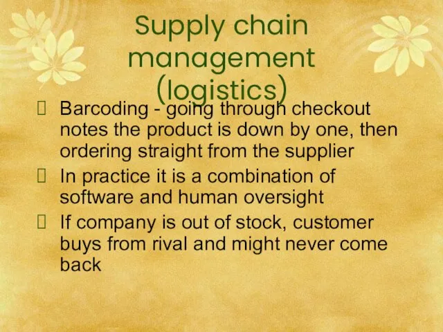 Supply chain management (logistics) Barcoding - going through checkout notes the product