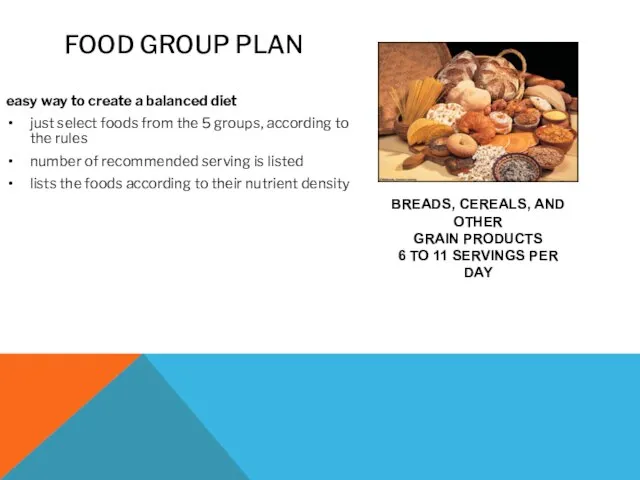 FOOD GROUP PLAN easy way to create a balanced diet just select