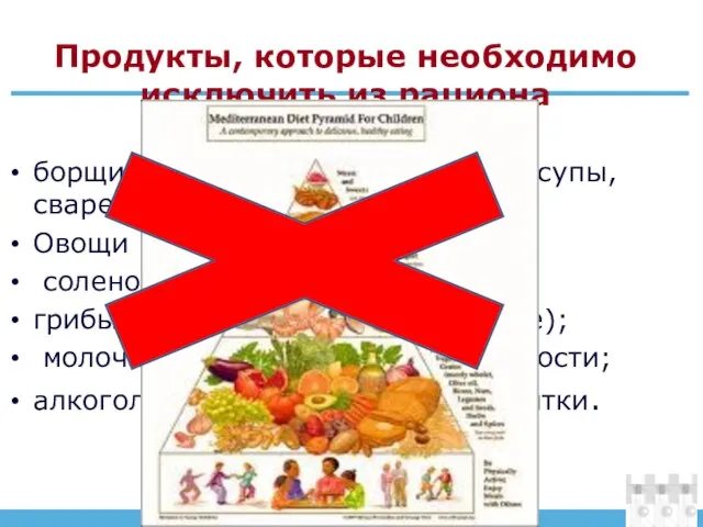 Продукты, которые необходимо исключить из рациона борщи и щи из капусты; окрошка;