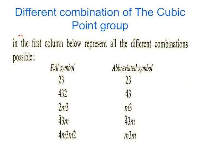 Different combination of The Cubic Point group