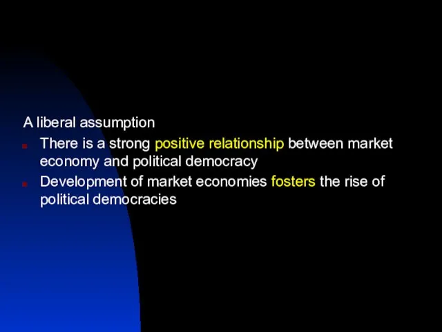 A liberal assumption There is a strong positive relationship between market economy