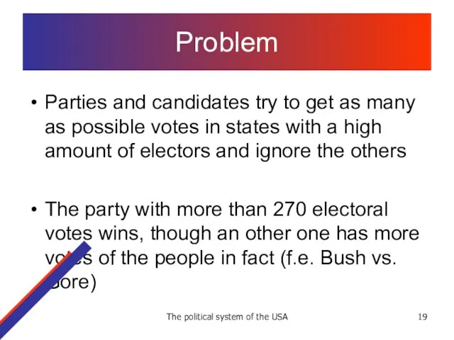 The political system of the USA Problem Parties and candidates try to