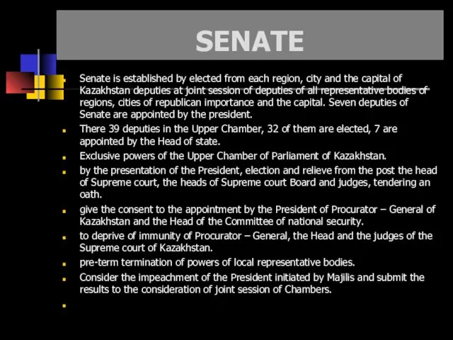 SENATE Senate is established by elected from each region, city and the