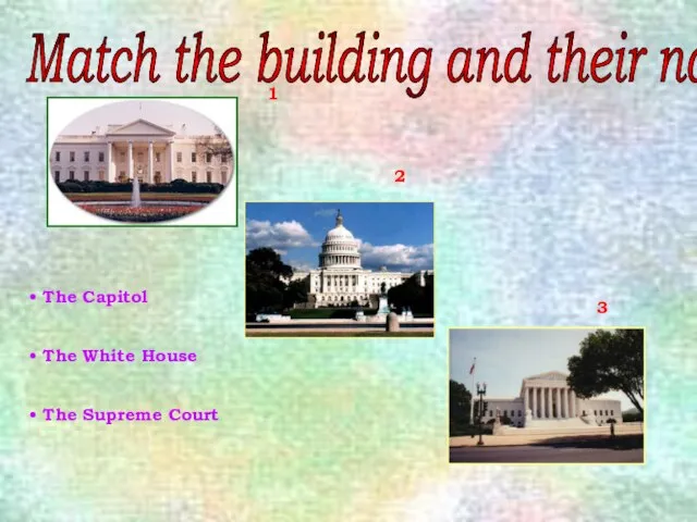 1 1 3 2 The Capitol The White House The Supreme Court