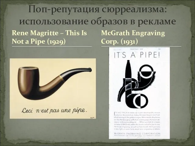 Rene Magritte – This Is Not a Pipe (1929) Поп-репутация сюрреализма: использование