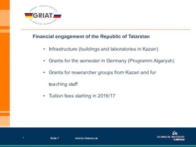 * www.tu-ilmenau.de Seite Financial engagement of the Republic of Tatarstan Infrastructure (buildings