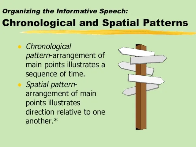 Organizing the Informative Speech: Chronological and Spatial Patterns Chronological pattern-arrangement of main