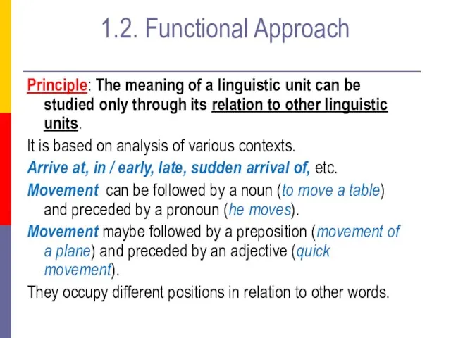 1.2. Functional Approach Principle: The meaning of a linguistic unit can be