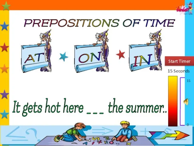 PREPOSITIONS OF TIME AT IN ON 15 Seconds Start Timer 15 0