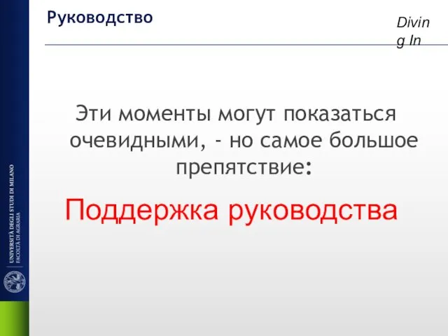 Руководство Эти моменты могут показаться очевидными, - но самое большое препятствие: Diving In Поддержка руководства