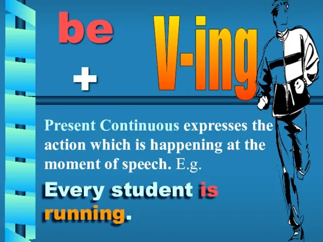 Every student is running. be+ V-ing Present Continuous expresses the action which