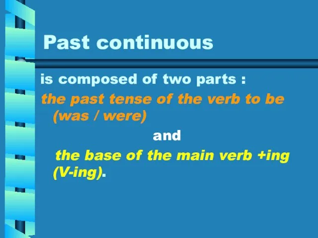 Past continuous is composed of two parts : the past tense of