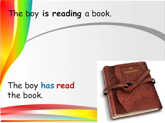 The boy is reading a book. The boy has read the book.