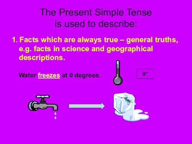 The Present Simple Tense is used to describe: 1. Facts which are