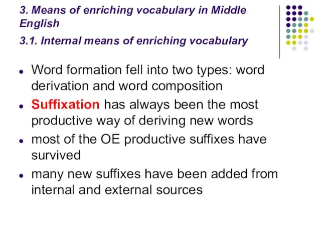 3. Means of enriching vocabulary in Middle English 3.1. Internal means of