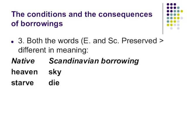 The conditions and the consequences of borrowings 3. Both the words (E.