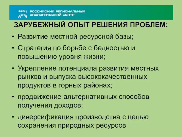 ЗАРУБЕЖНЫЙ ОПЫТ РЕШЕНИЯ ПРОБЛЕМ: Развитие местной ресурсной базы; Стратегия по борьбе с