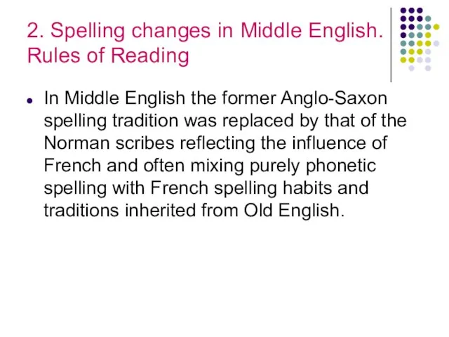 2. Spelling changes in Middle English. Rules of Reading In Middle English