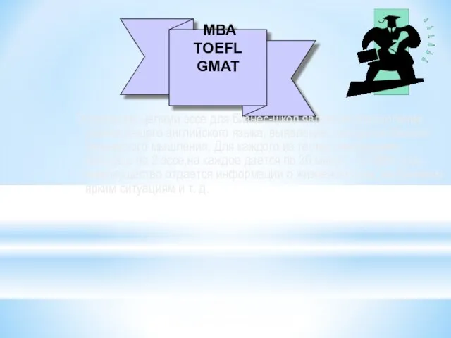 МВА TOEFL GMAT Основными целями эссе для бизнес-школ является определение уровня вашего