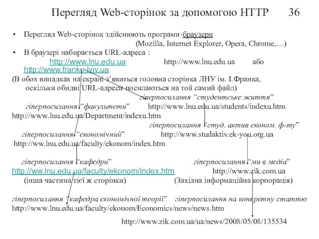 Перегляд Web-сторінок за допомогою HTTP Перегляд Web-сторінок здійснюють програми-браузери (Mozilla, Internet Explorer,