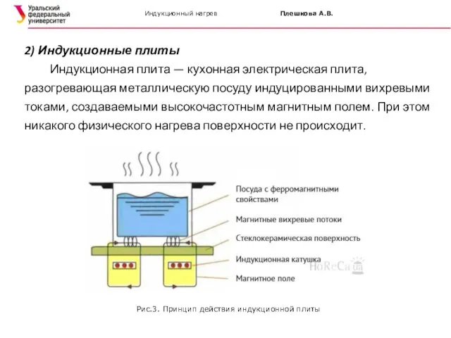 Индукционный нагрев Плешкова А.В. 2) Индукционные плиты Индукционная плита — кухонная электрическая