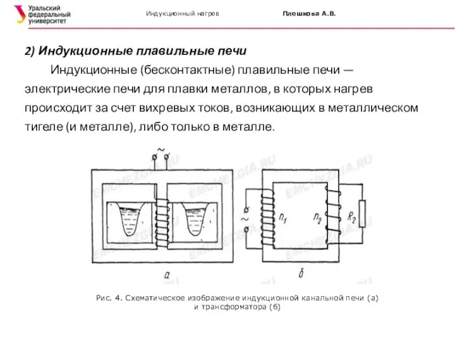 Индукционный нагрев Плешкова А.В. 2) Индукционные плавильные печи Индукционные (бесконтактные) плавильные печи