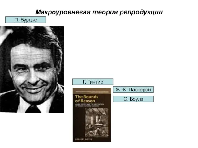 Макроуровневая теория репродукции С. Боулз Г. Гинтис П. Бурдье Ж.-К. Пассерон