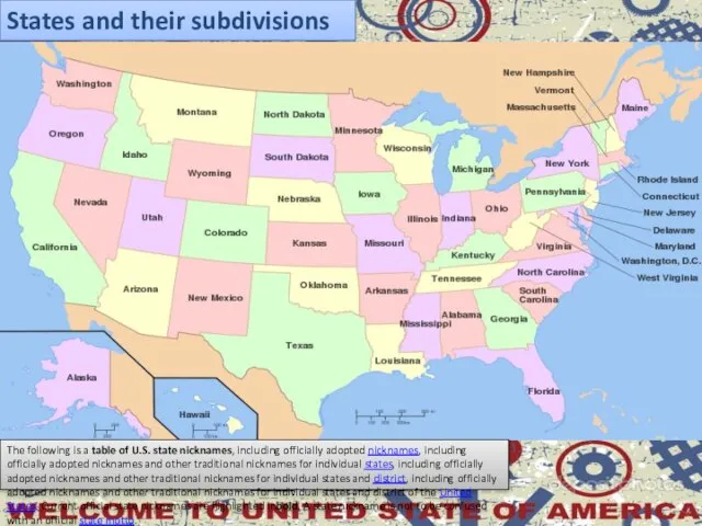 States and their subdivisions The following is a table of U.S. state