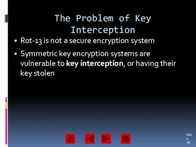 The Problem of Key Interception Rot-13 is not a secure encryption system