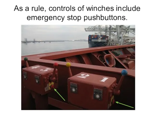 As a rule, controls of winches include emergency stop pushbuttons.