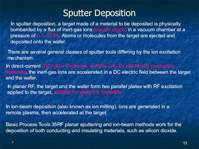 * Sputter Deposition In sputter deposition, a target made of a material
