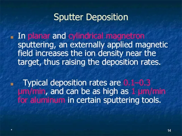 * Sputter Deposition In planar and cylindrical magnetron sputtering, an externally applied