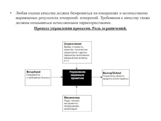 Любая оценка качества должна базироваться на измерениях и количественно выражаемых результатах измерений.